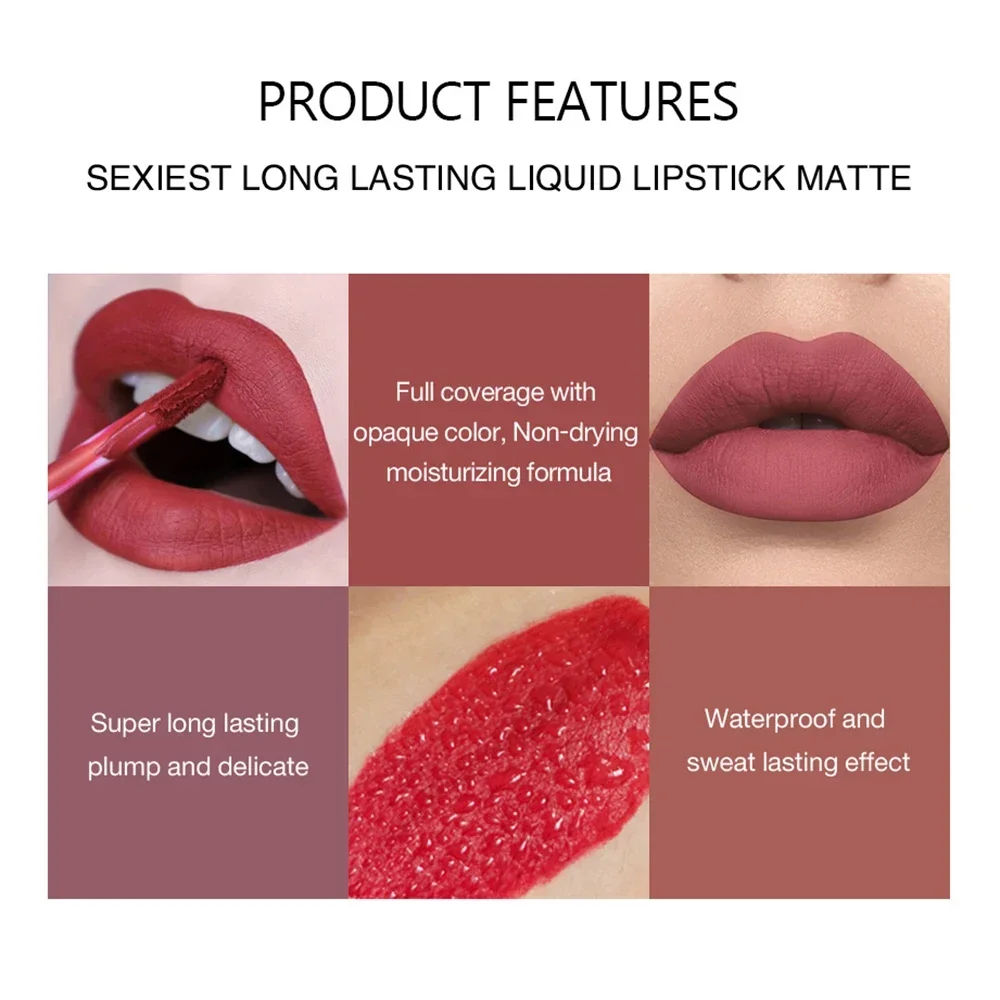 Hete Verkoop 6 Kleuren Matte Lippenstift Waterdichte Langdurige Sexy Rode Lip Matte Vloeibare Lippenstift Lipgloss Beauty Cosmetica Make-Up