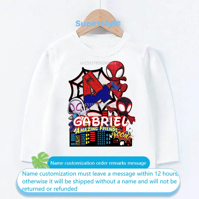 

Autumn Kid Marvel Spider Man and His Friends Birthday Party Long Sleeve T-shirt Spiderman Birthday Fashion Bottoming Boy Shirt