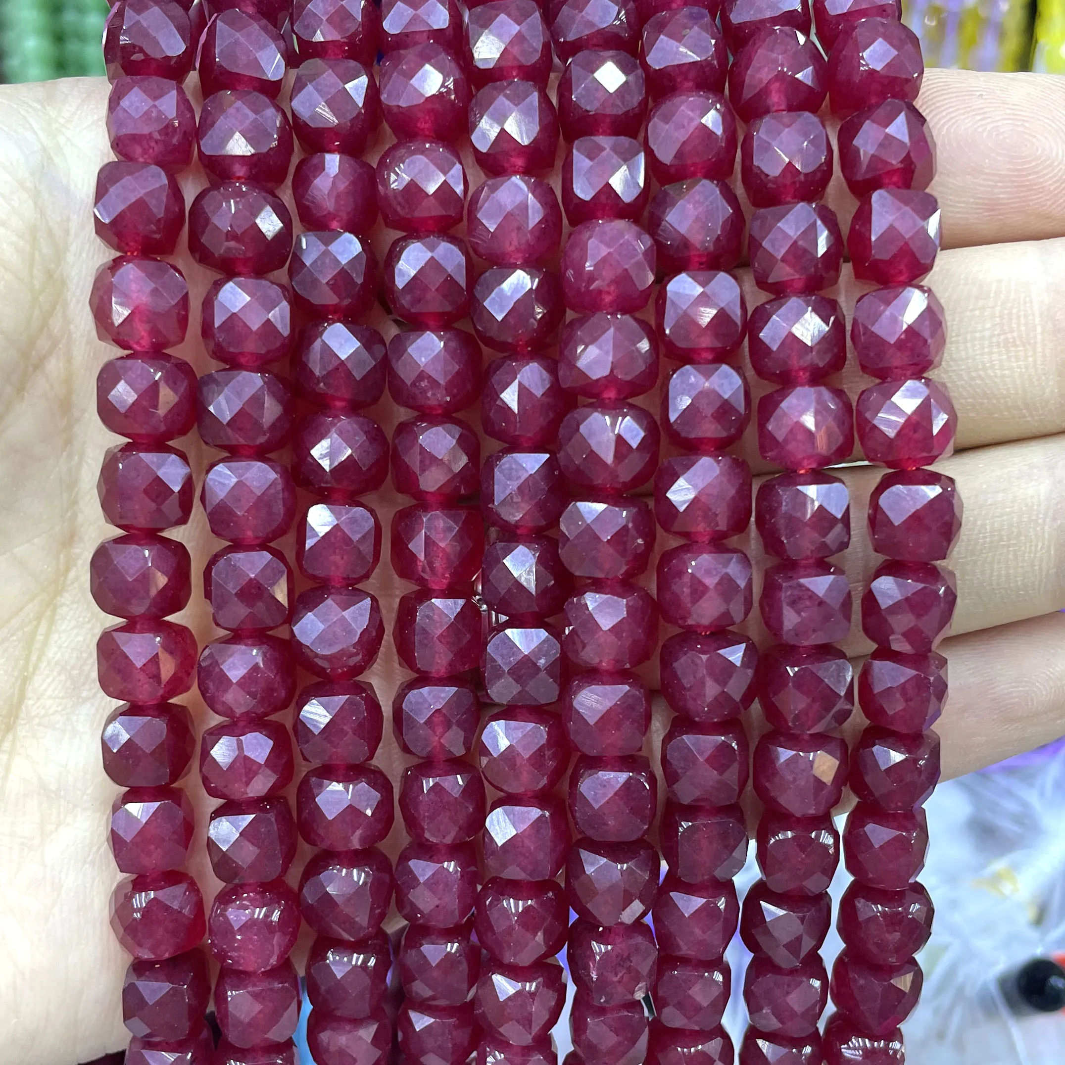 7-8MM Cube Natural Chalcedony Ruby Red Stone Loose Square Spacer Beads For Jewelry Making Diy Bracelet Necklace Accessories