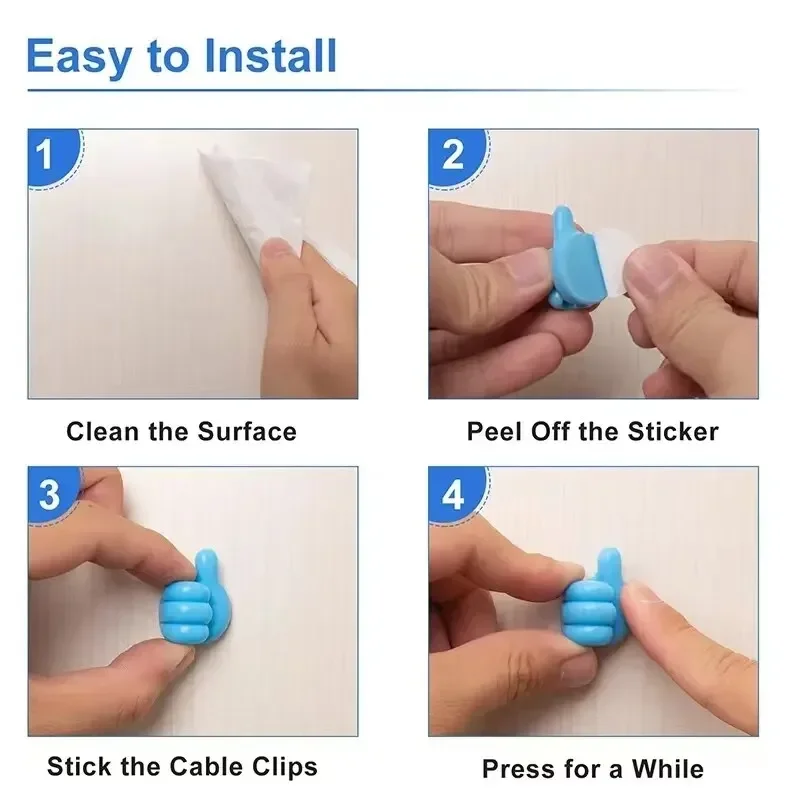 10Pcs Self Adhesive Wall Decoration Hook Creative Silicone Thumb Key Hanger Hook Home Office Data Cable Clip Wire Desk Organizer image 6