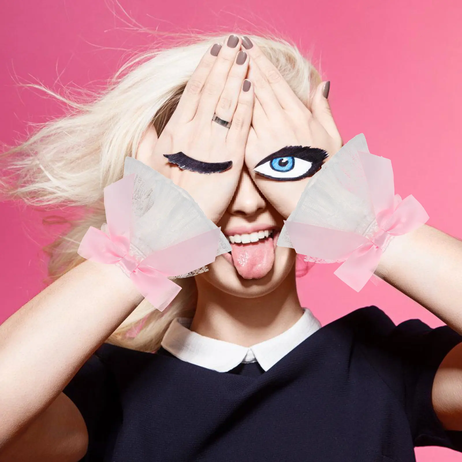 

1 Pair Lace Bow Sleeve Cuffs Detachable Ruffled Wrist Bands Fake Sleeves Nail Art Photo Shoot Props Comfortable Elastic Fit