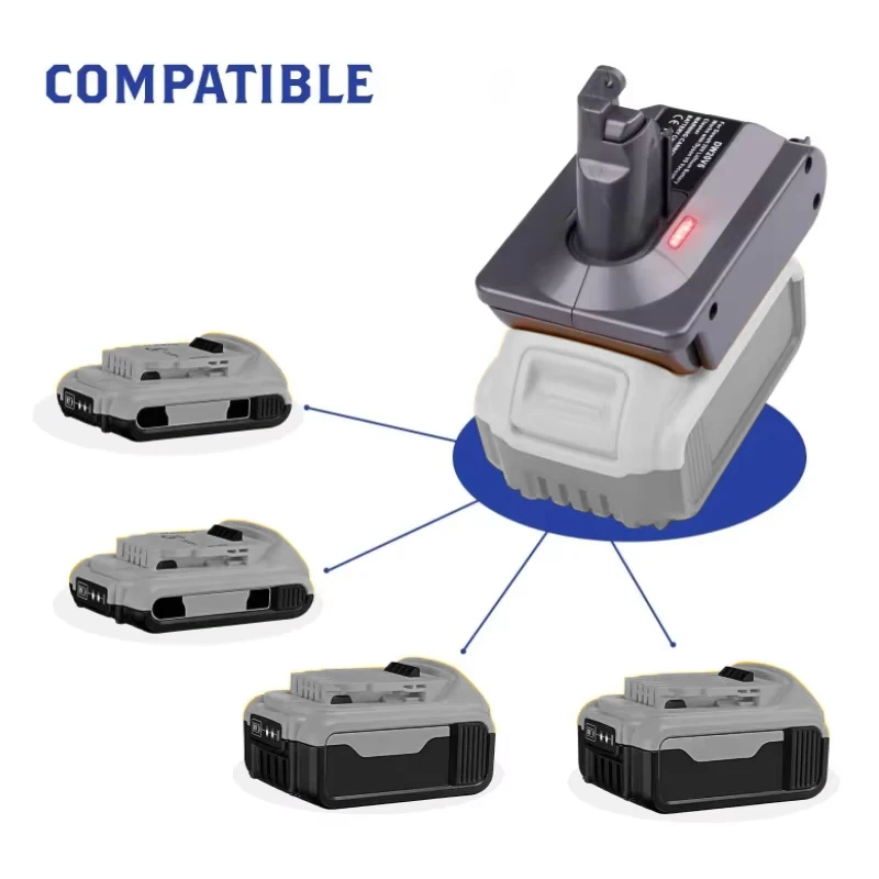 Replace Battery Adapter for Dewalt 18V 20V Li-ion Battery Convert To For Dyson V6 V03 SV04 SV09 DC62 DC59 Series Vacuum Cleaner