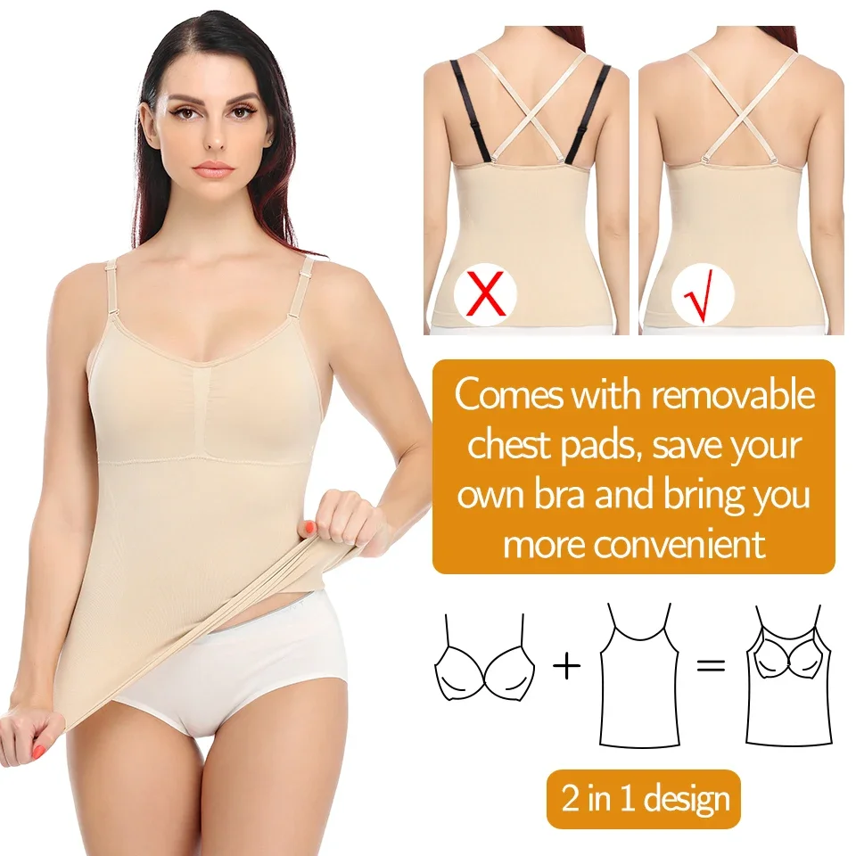 MISSMOLY Womens Camisole Shapewear Tops Tummy Control Built in bra Tank Shaping Seamless Body Shaper Slimming Cami Vest Corset