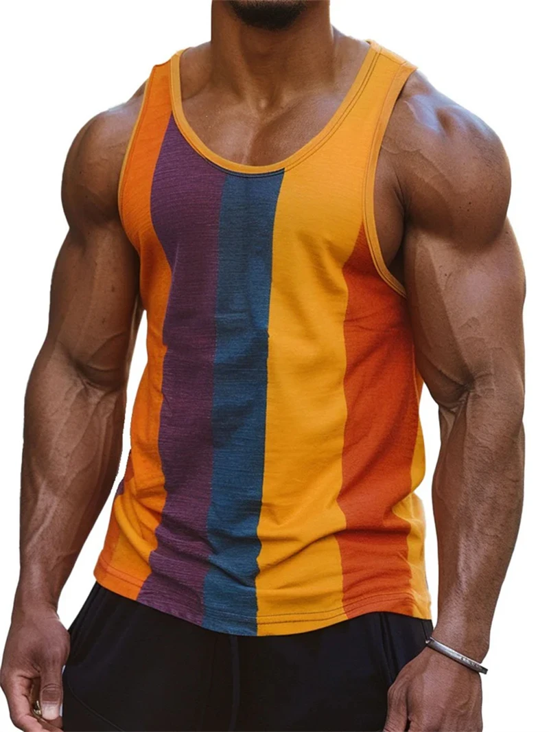 

Simple Design Patchwork Men's Tank Tops Summer Outdoor Street Casual Sleeveless Vest Tees Oversize Gym Fitness Training Male Top