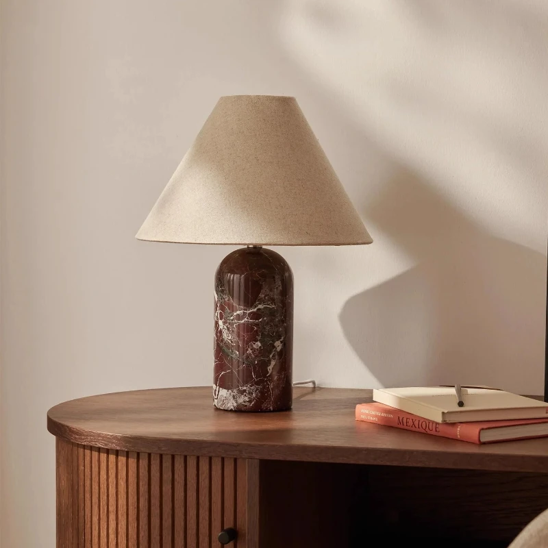 Modern Denmark Cylindrical Marble Table Lamps Taper Fabric LampshadeLiving Room Bedroom Restaurant Study Atmosphere Desk Lights