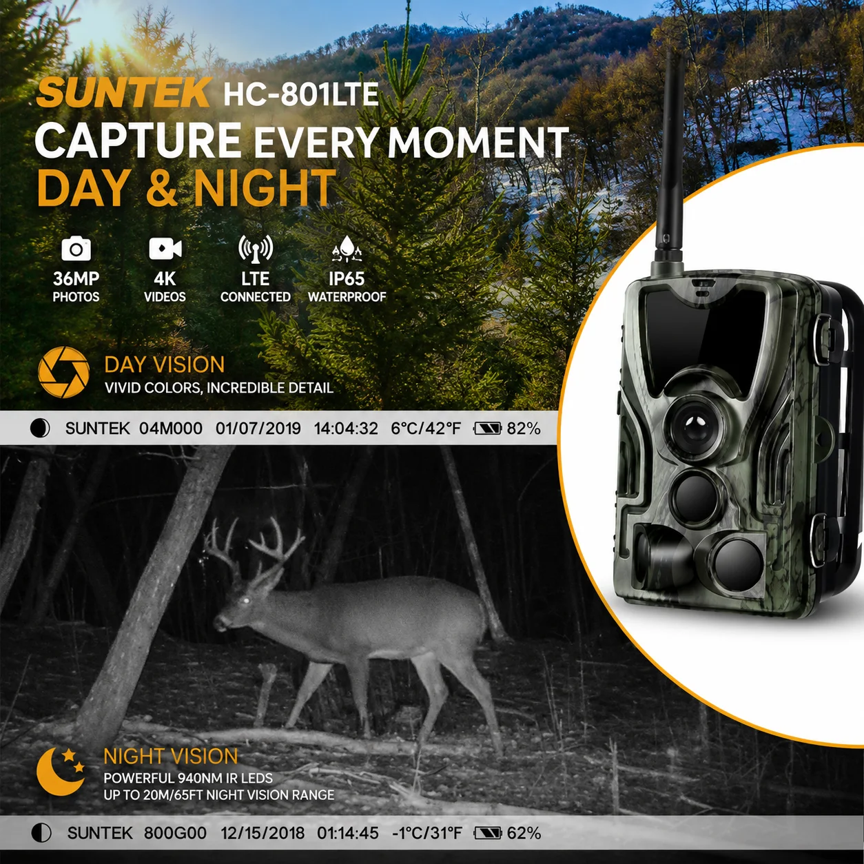 Outdoor HC-801LTE 4G Hunting Camera 20MP Infrared Camera MMS/SMTP Photo Trap 0.3s Trigger Time 940nm LED Wild Camera PhotoTrap