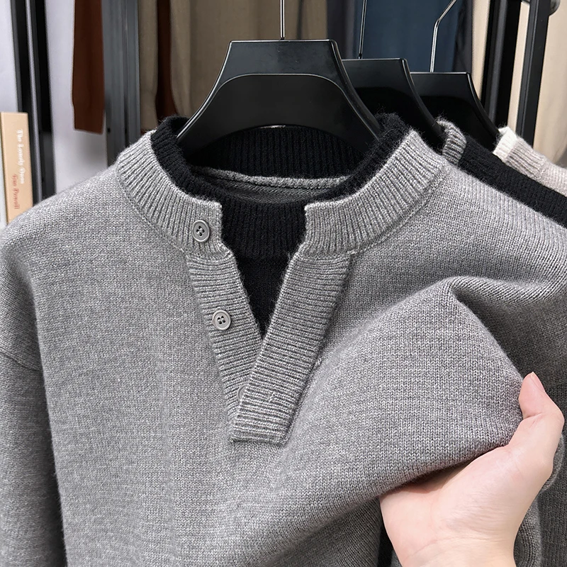 

Дизайнерский мужской трикотаж с длинными рукавами и v-образным вырезом, американский пуловер в ленивом стиле, повседневный тренд, осень-зима, новая горячая универсальная мужская одежда