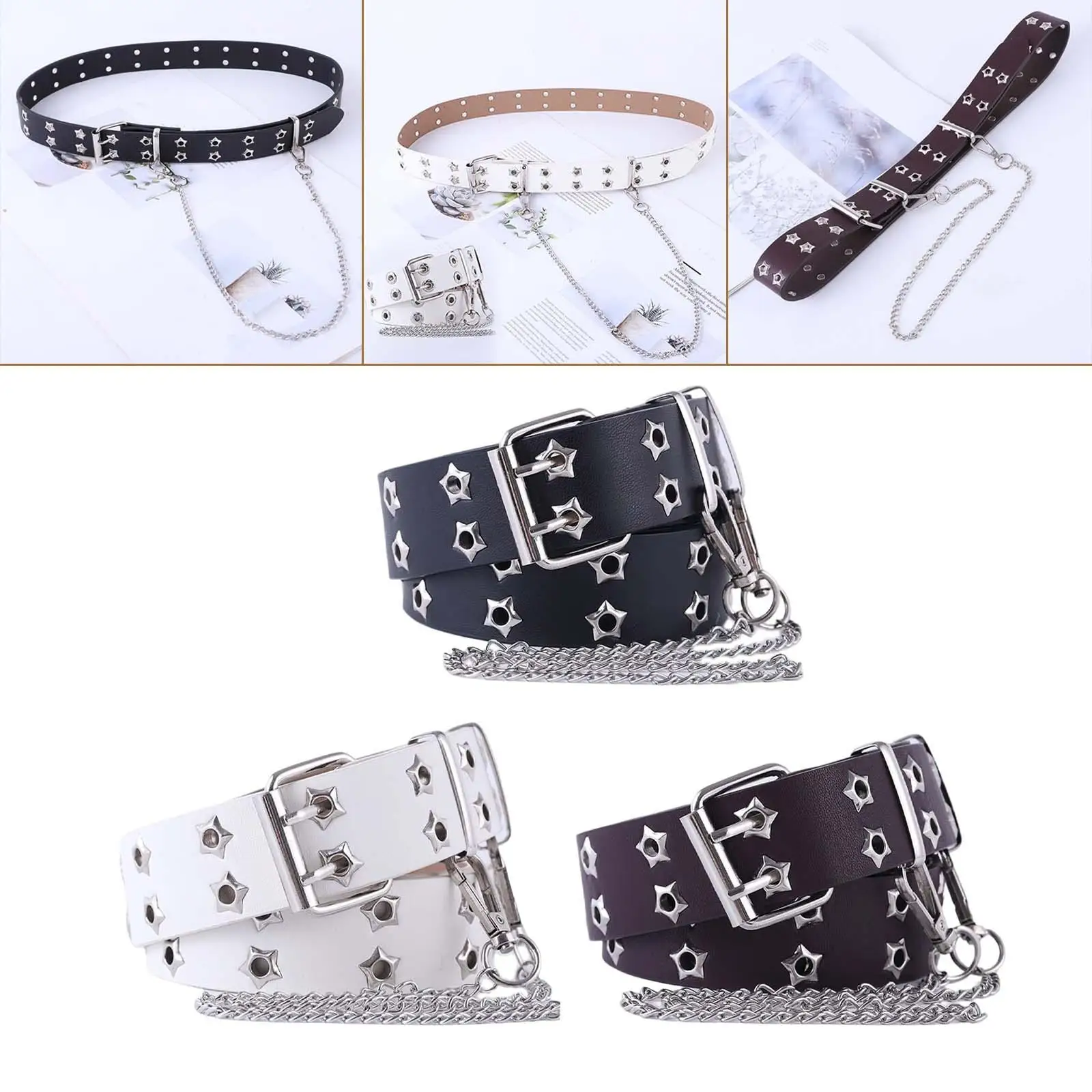 Fashion Rock Punk Jeans Metal Square Buckle 2 Hole Belt Adjustable Ladies Retro