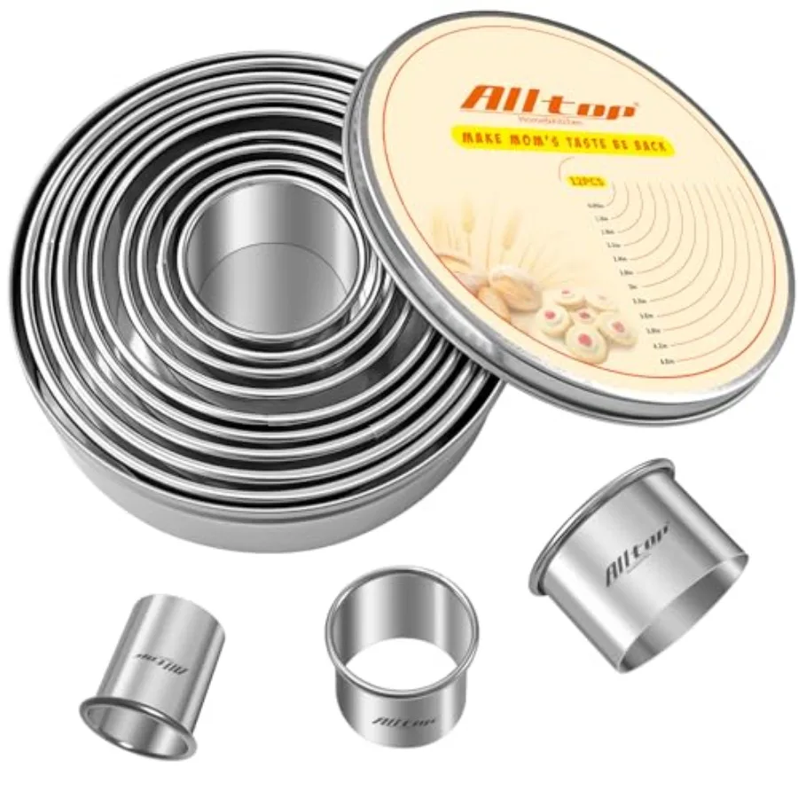 12 Pcs Round Biscuit Cutter - Stainless Steel Baking Essential Tool for Effortless Circle Cookie Shaping, Pastry, Cake Decorati