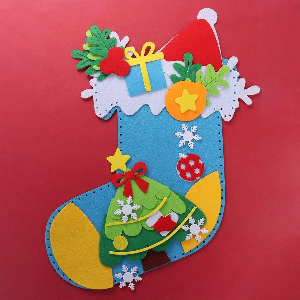 Non-woven Fabric DIY Christmas Stocking Snowman Santa Claus Xmas Non-Woven Socks Handmade Christmas Tree Candy Gift Handbag Xmas