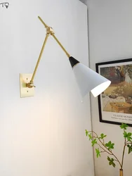 American Retro Medieval Foldable Swing Arm Wall Lamp Black/Gold Lustre Brass Wall Mounted Bedside Kitchen Island Restaurant Cafe