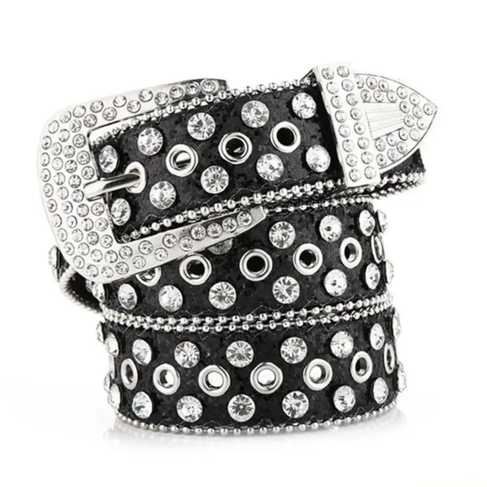 Personality PU Leather Rhinestone Belts Y2K Spicy Girl Rivet Belt Alloy Hollow Women Waistband Decorative Jeans
