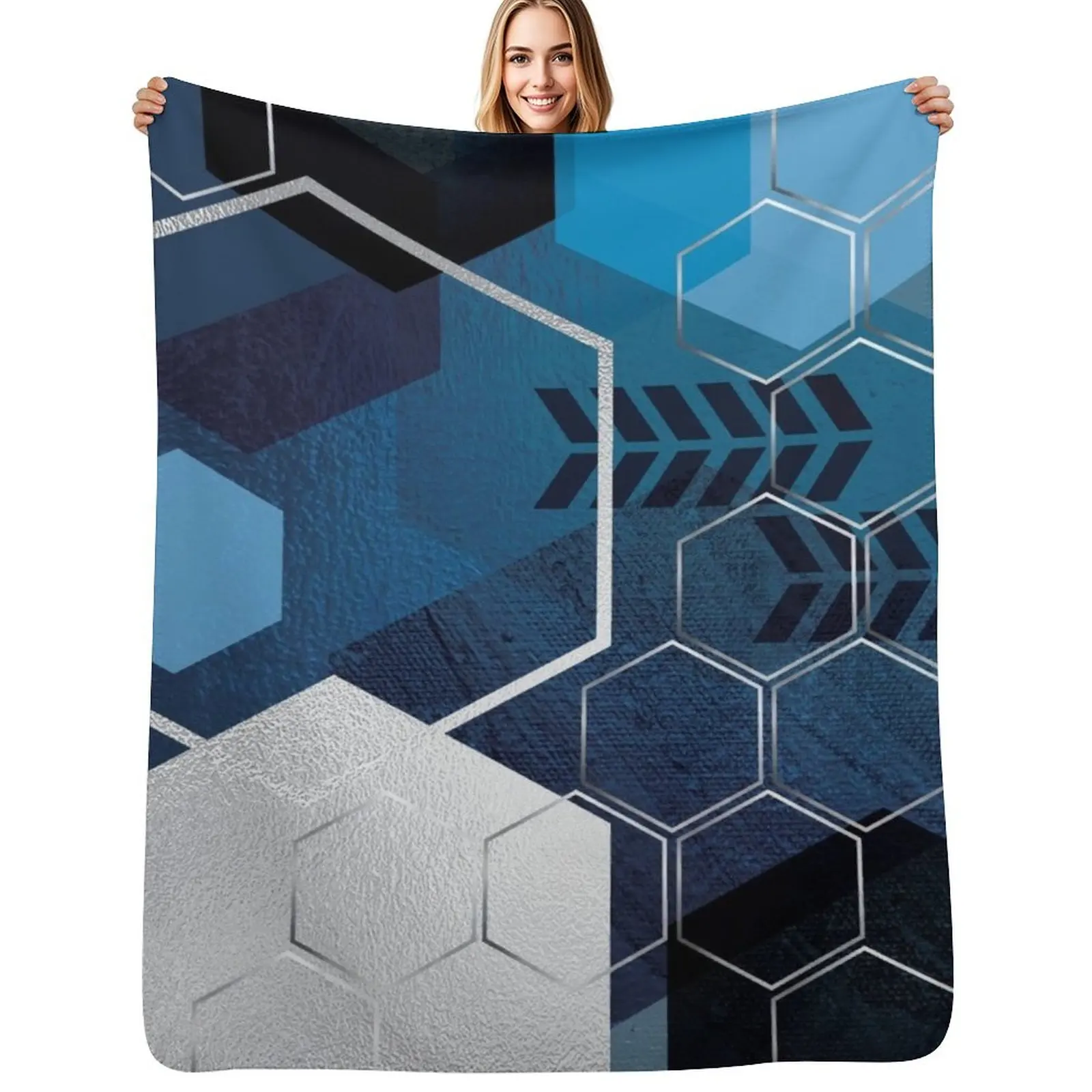 Blue GeoLuxe No. 3 Throw Blanket Lightweight Cozy Blanket for Bed Sofa