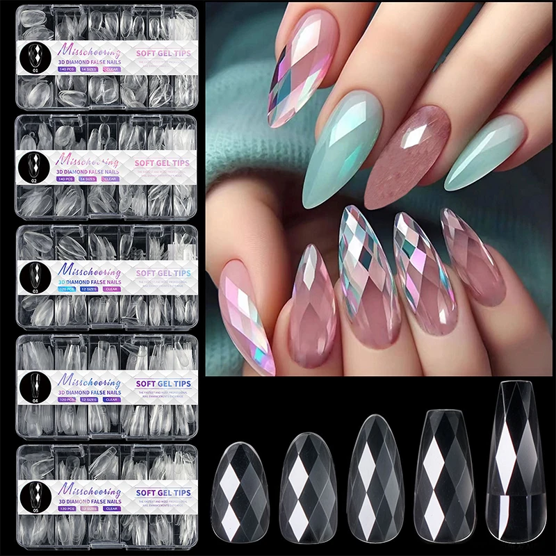 Luxus Diamant Mandel Drücken Sie Auf Falsche Nagel Tipps Klassische Trapez Volle Abdeckung Weiche Gefälschte Nägel Verlängerung DIY Maniküre Salon Werkzeuge – Detail 1