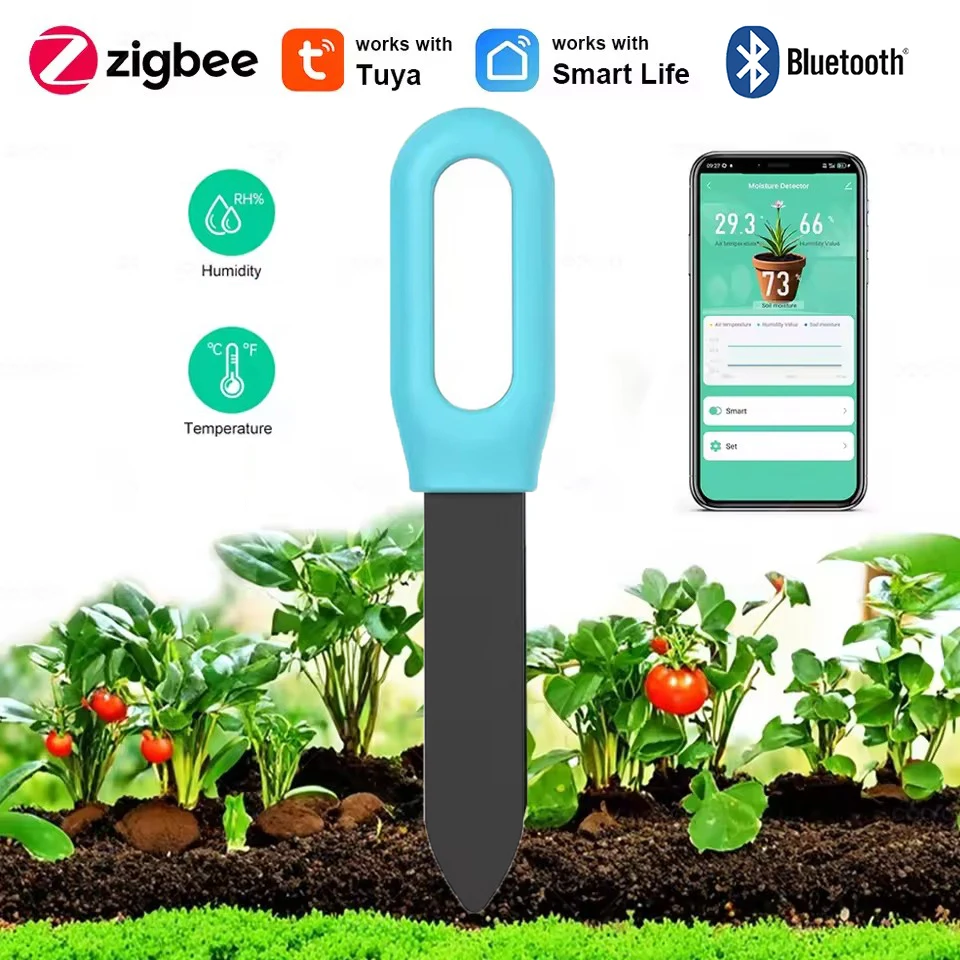 Tuya Zigbee Bodensensor Intelligenter Feuchtigkeits- und Temperaturmesser Smart Life Echtzeit-Monitor Detektor für Pflanzen und Garten