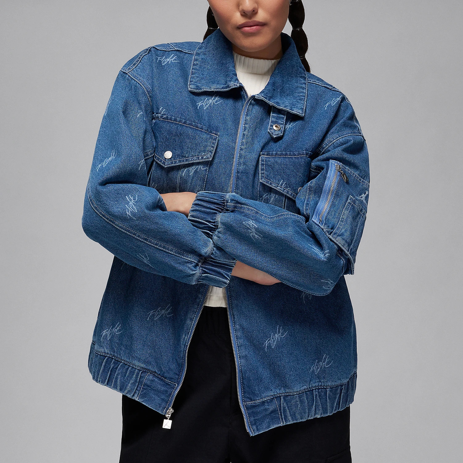 

Nike Genuine JORDAN Women's Lapel Casual Zip-up Denim Jacket FN5354-453