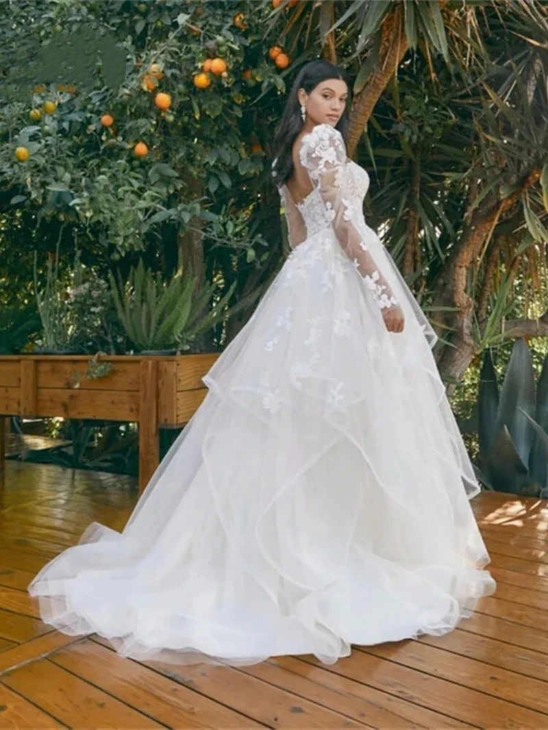 Exquisitos Vestidos De Novia con mangas desmontables, traje De Novia con escote en forma De A, Espalda descubierta, tul 2024, 2023