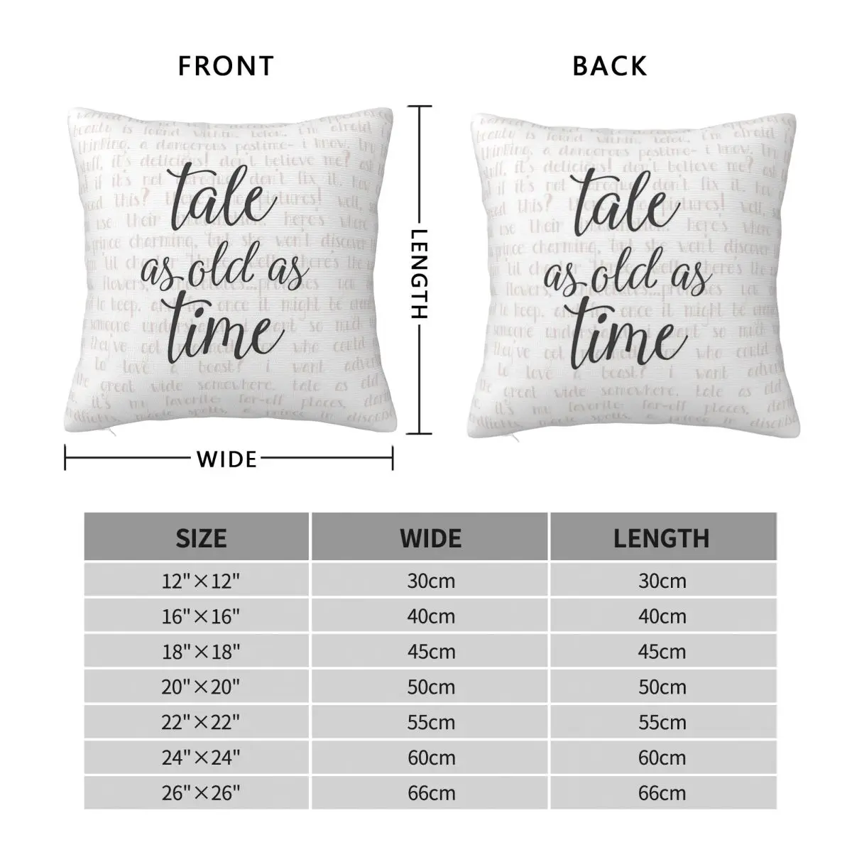 Tale As Old As Time Square Pillowcase Polyester Linen Velvet Pattern Zip Decor Pillow Case Home Cushion Case Wholesale 45x45