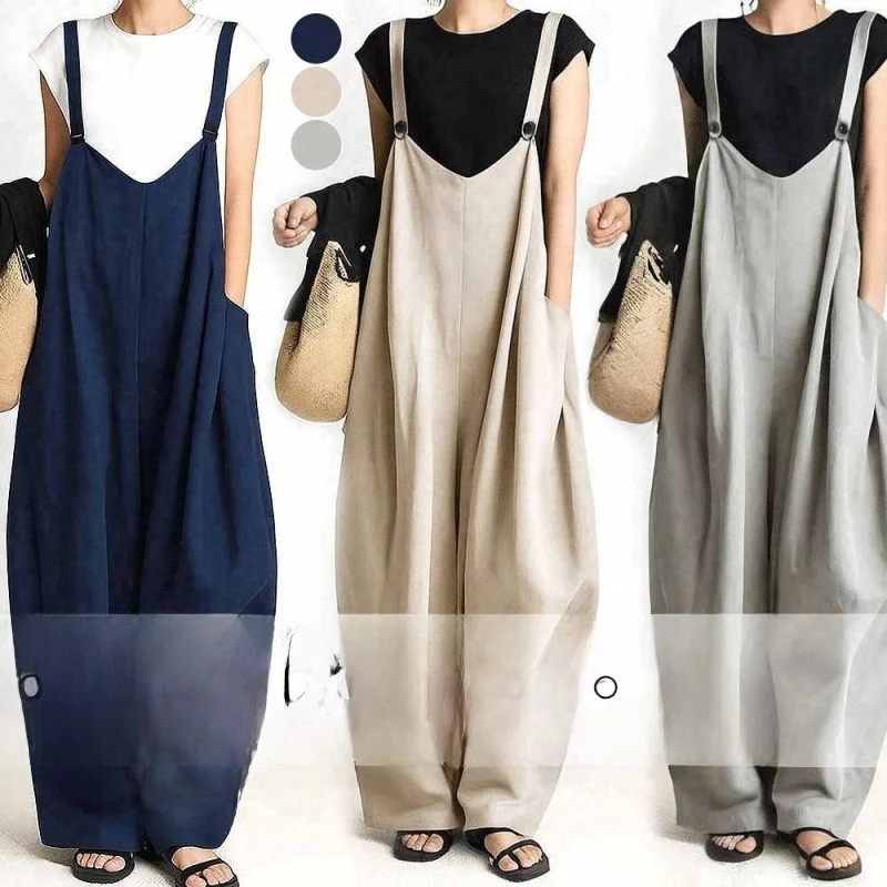 Loose Wide Leg Overalls Korean Japanese Women's Fashion Lazy Cold Tone  Color Jumpsuits High Waist Long Pants Polyester ...