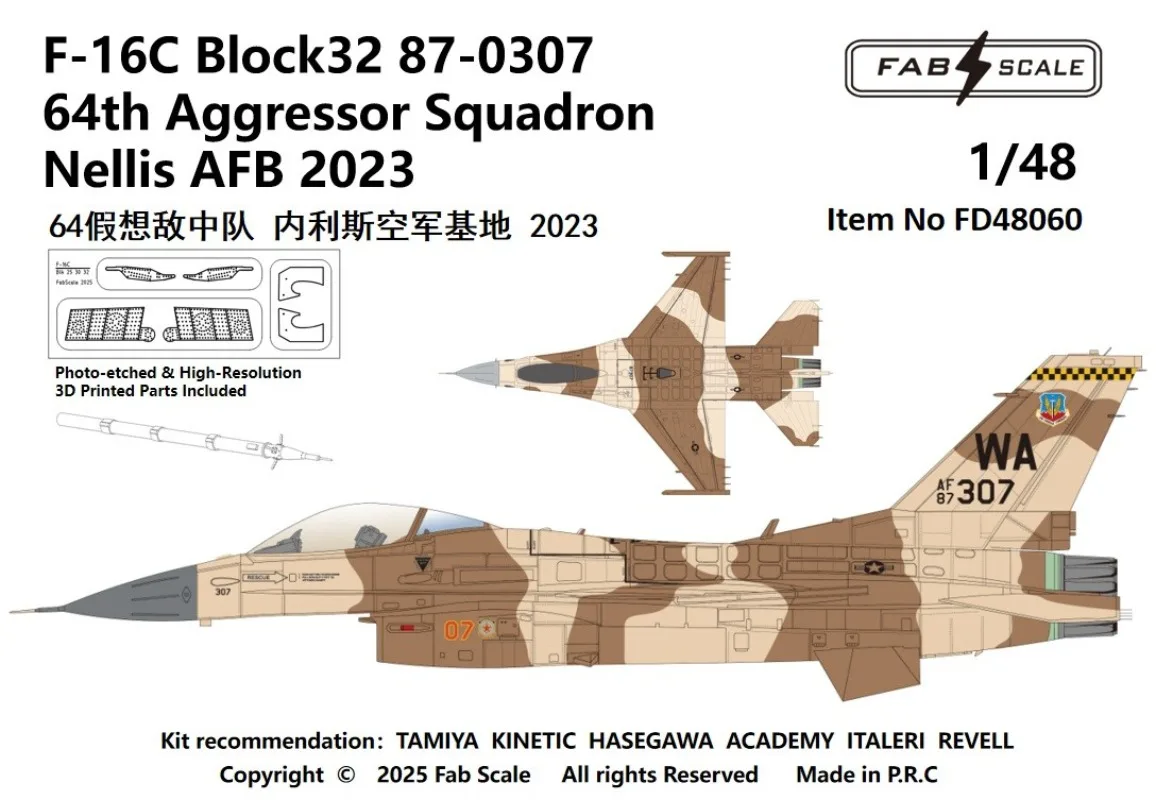 FAB FD48060 1/48 F-16C Block32 87-0307 64th Aggressor Squadron Nellis AFB 2023