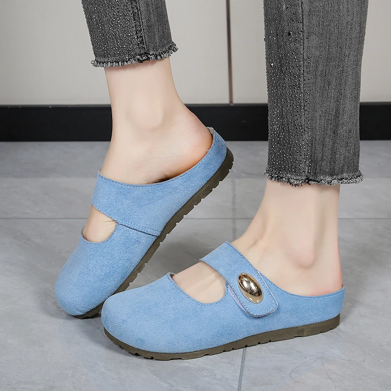 Envío Gratis: Mules de Ante para Mujer Estilo Mary Jane, Zuecos Planos Casuales sin Talón, Pantuflas Cómodas sin Cordones, Zapatos Diarios Retro Minimalistas