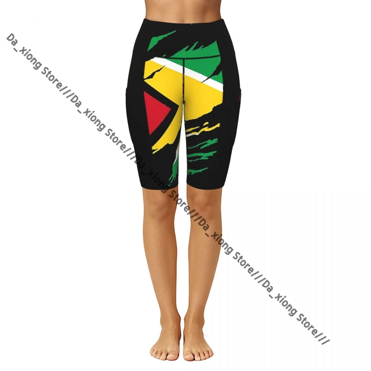 Abstract Guyana Flag High Elastic Yoga Outdoor Sports Jogging Shorts