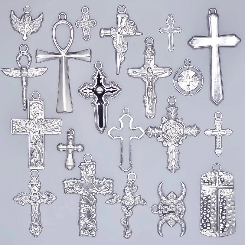 6pc Jesus Angel Cross Pendant Charms For Jewelry Making Supplies Nail Ankh Crosses Stainless Steel Charm Bulk Religious Breloque