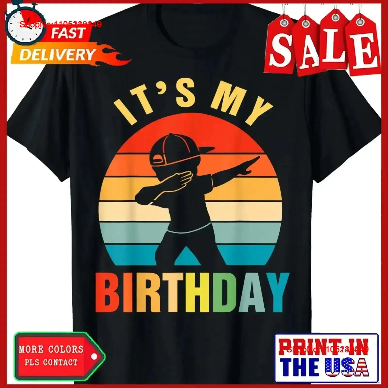 

It's My Birthday T Shirt For Boys Girls Dabbing vintage Washed Comfortable Breathable fashion graphic homme vintage Washed