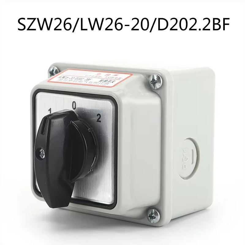 

SZW26/LW26-20/D202.2BF 1-0-2 3Position 8Terminals Changeover Rotary Cam Switch With Waterproof And Dustproof Sealed Box 660V 20A