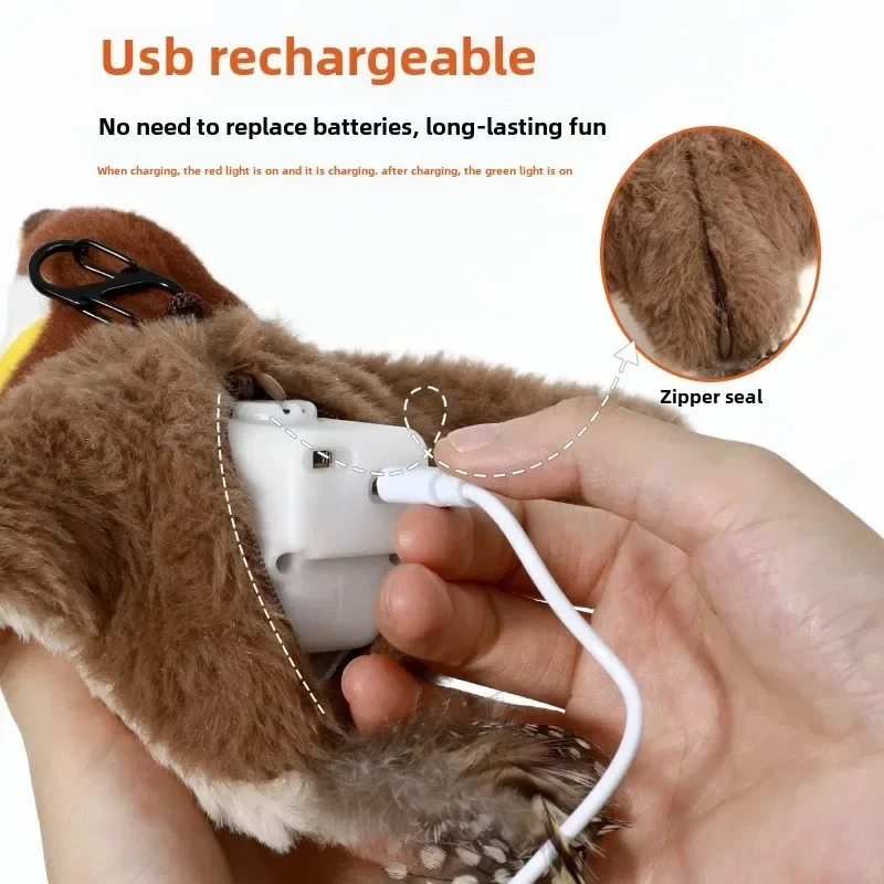 Electronic Flapping Bird Sparrow Cat Toy Hangable USB Interactive Flying Bird Cat Toys Touch-Activated Vivid Chirping