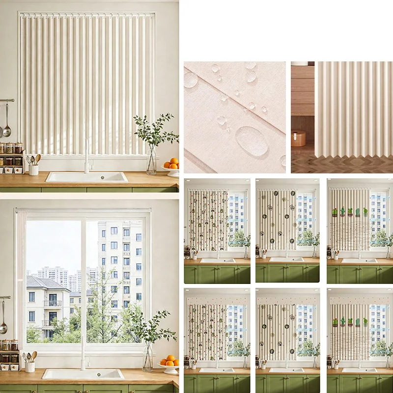 Magnetic Curtain with Telescopic Rod Valance Waterproof Oilproof Window Blind Privacy Curtain for Cabinet Kitchen Bathroom Decor