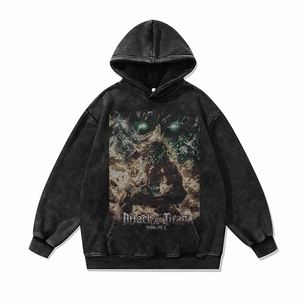 Attack On Titan Print Anime Men's Hoodies Y2k Oversized Retro Tops Hip Hop Cartoon Streetwear Hooded New Sweatshirts Man Clothes