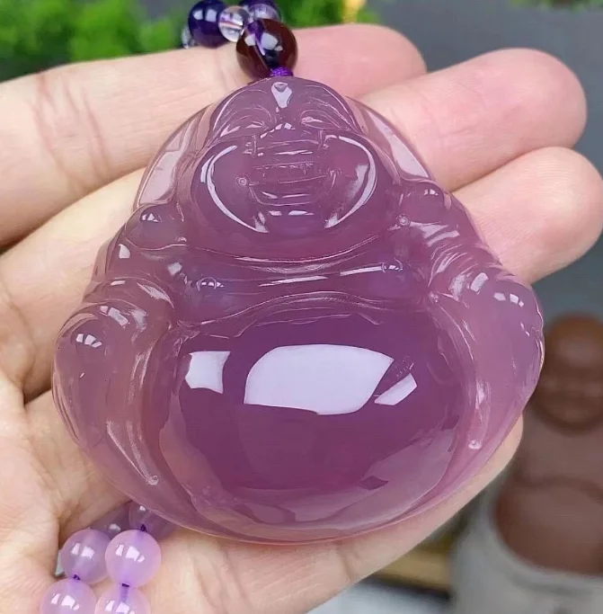 Violet Giant Buddha Jade Marrow Pendant Agate Necklace