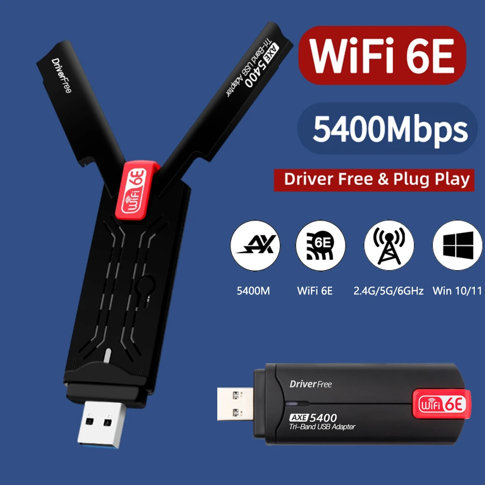 

USB WiFi-адаптер 5400 Мбит/с, 2,4 ГГц/6 ГГц, USB 3,0