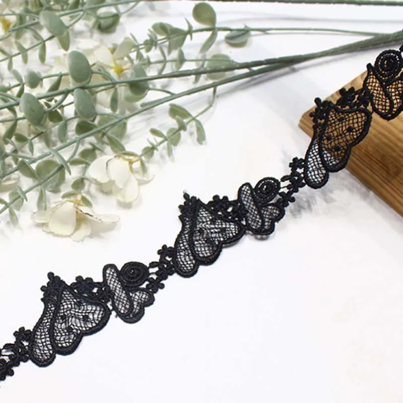 

60Yards Hearts Black Lace Trim Embroidered Water Soluble Ribbon Fabric Wedding DIY Dress Sewing Supplies Material Accessories