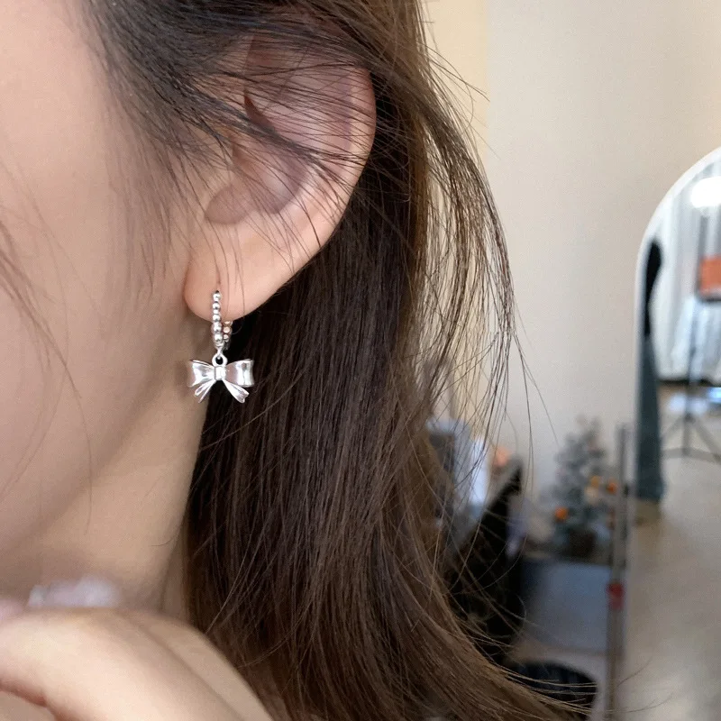 

New Arrival 925 Sterling Silver Bow Knot Hoop Earring for Women Personality Office Versatile Jewelry Birthday Gift Dropshipping