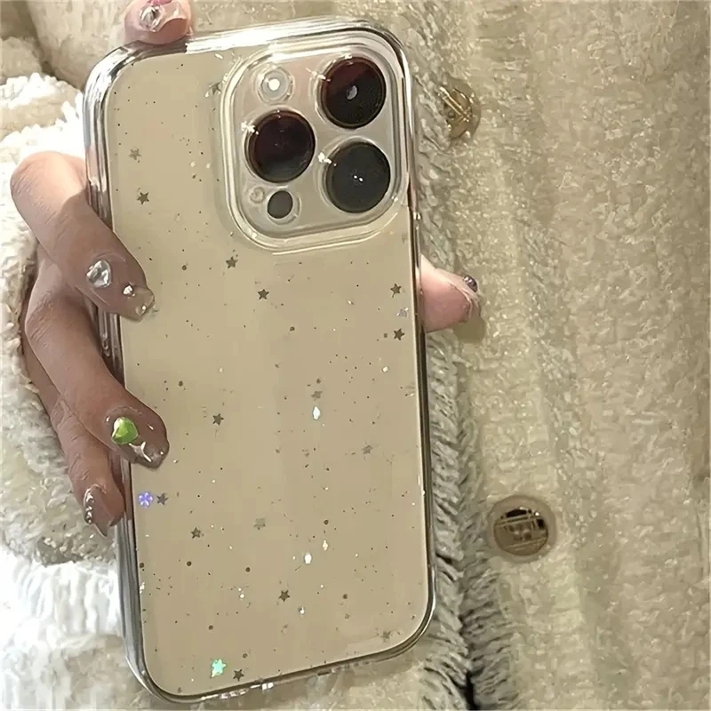 Coque transparente en poudre scintillante et paillettes, étui souple en TPU pour iPhone 17 11 12 13 14 15 16 Pro Max XS X XR 7 8 Plus 16E