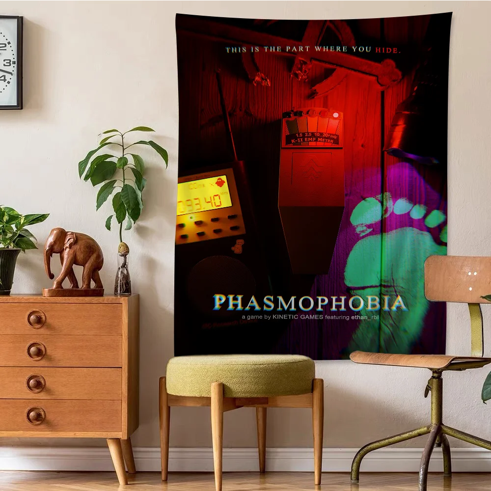 Popular Horror Games Phasmophobia Anime Tapestry Hippie Flower Wall Carpets Dorm Decor Cheap Hippie Wall Hanging