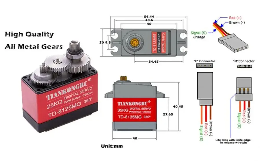 1/2/4 Stück 25KG Digitaler Servo 360 Grad TD-8125MG Wasserdicht Großes Drehmoment Metallgetriebe für DIY Roboter Roboterarm RC-Modell PWM – Detail 7