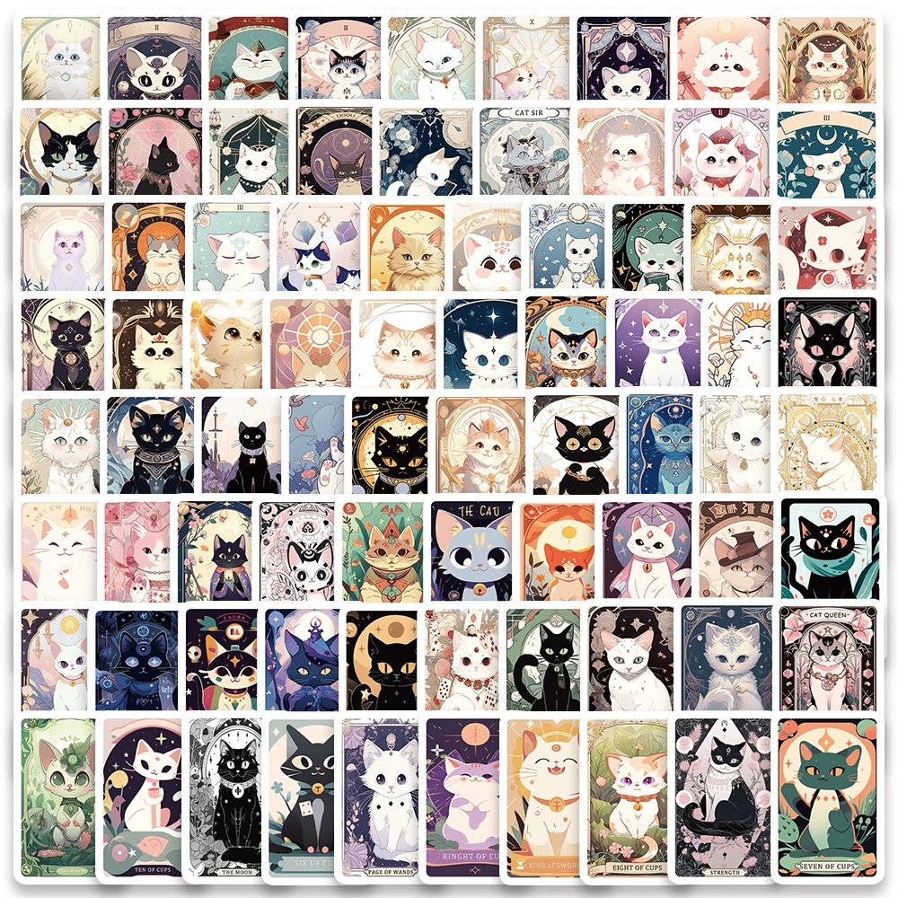 78pcs Cute Cartoon Cats Tarot Cards Stickers Waterproof Graffiti For Laptop Luggage Guitar Skateboard Stationery Vinyl Decals