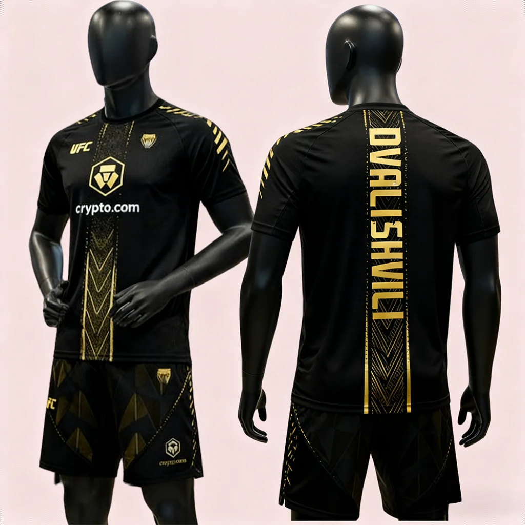 

New UFC 323 Merab Dvalishvili Fight Night Black/Gold T-shirt Shorts Men MMA Oversized Breathable Boxing Jujutsu Training Set