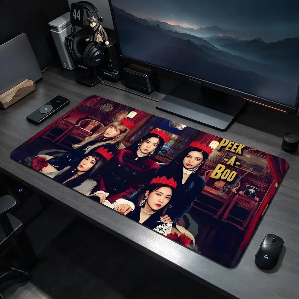 Kpop Group R-Red Velvet Mouse Pad Large Gaming Mousepad Desk Mat Non Slip Bottom Featuring Stitched Edges