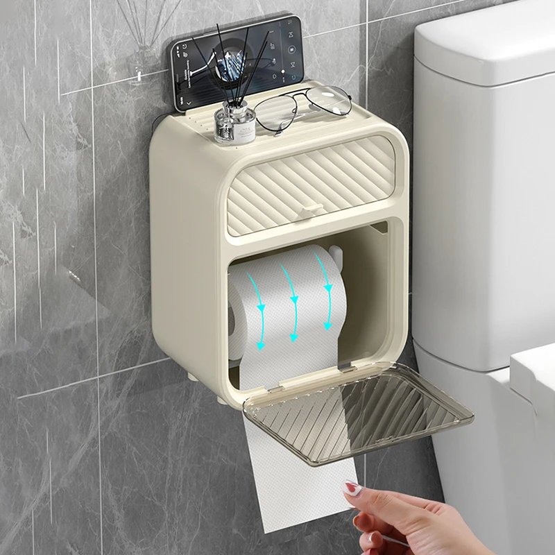 Tissue Toilet Paper Box Holder For Home Use No Drilling Required Wall-Mounted Simple And Multi-Functional