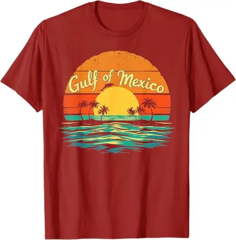 El Golfo De México Dolphin T-Shirt Gulf of Mexico Beach Palms Summer Vacation Clothes 1672 Vintage Beach Graphic Saying Tee Tops