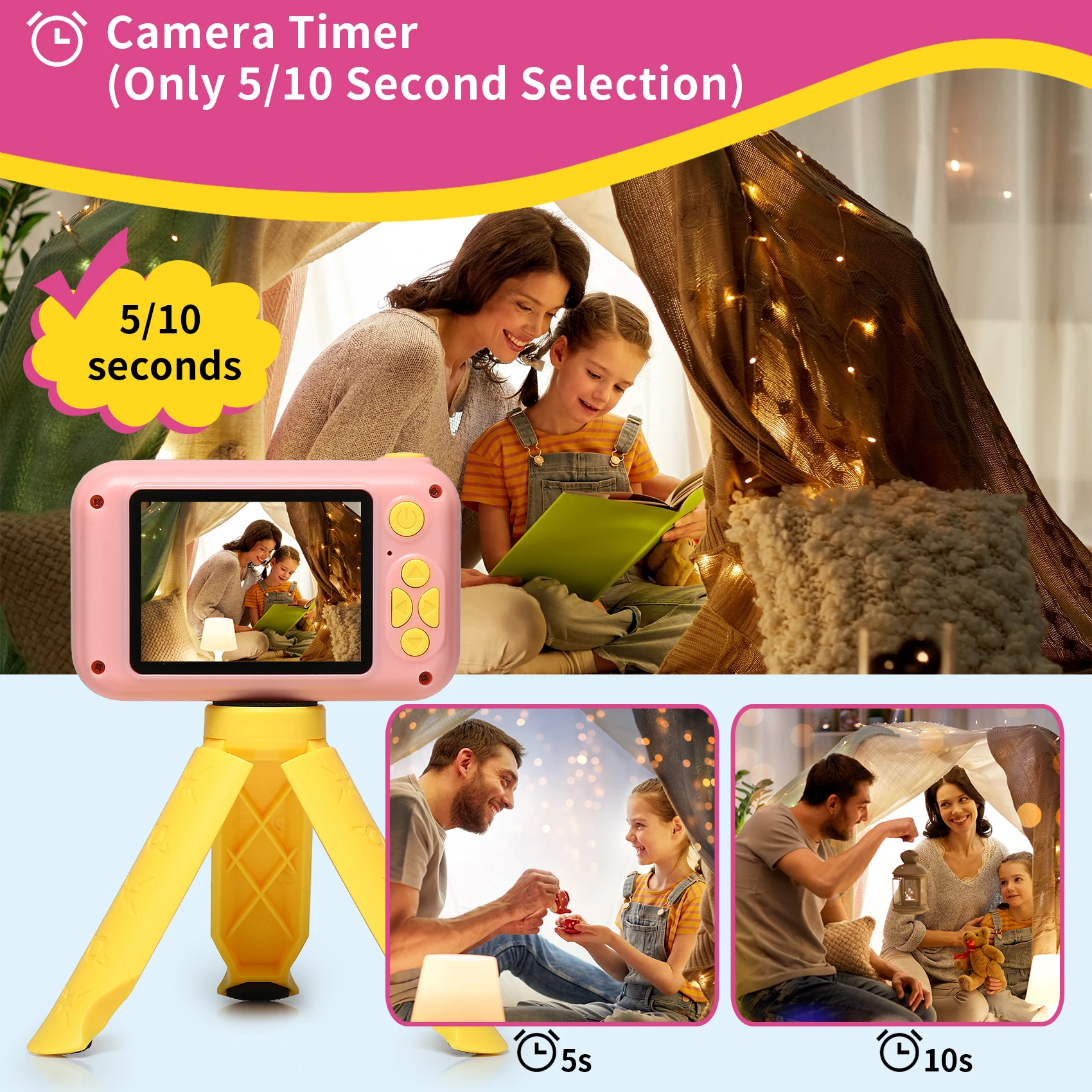 HD 2000W Pixels Kids Camera Cartoon Cute Children Video Digital Camera with Flip-up Lens for Selfie Birthday Gift for Girls Boys