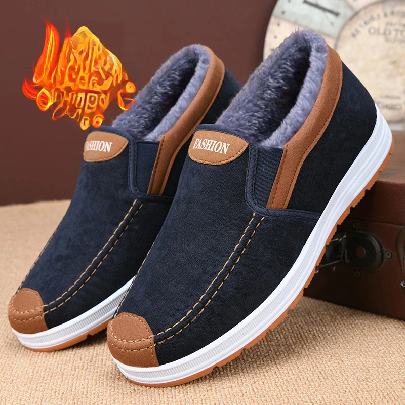 

Winter Men Short Plush Warm Shoes Indoor Loafer Casual Suede New Suede Fur Black Cotton Platform Shoes Flats Platform Shoes