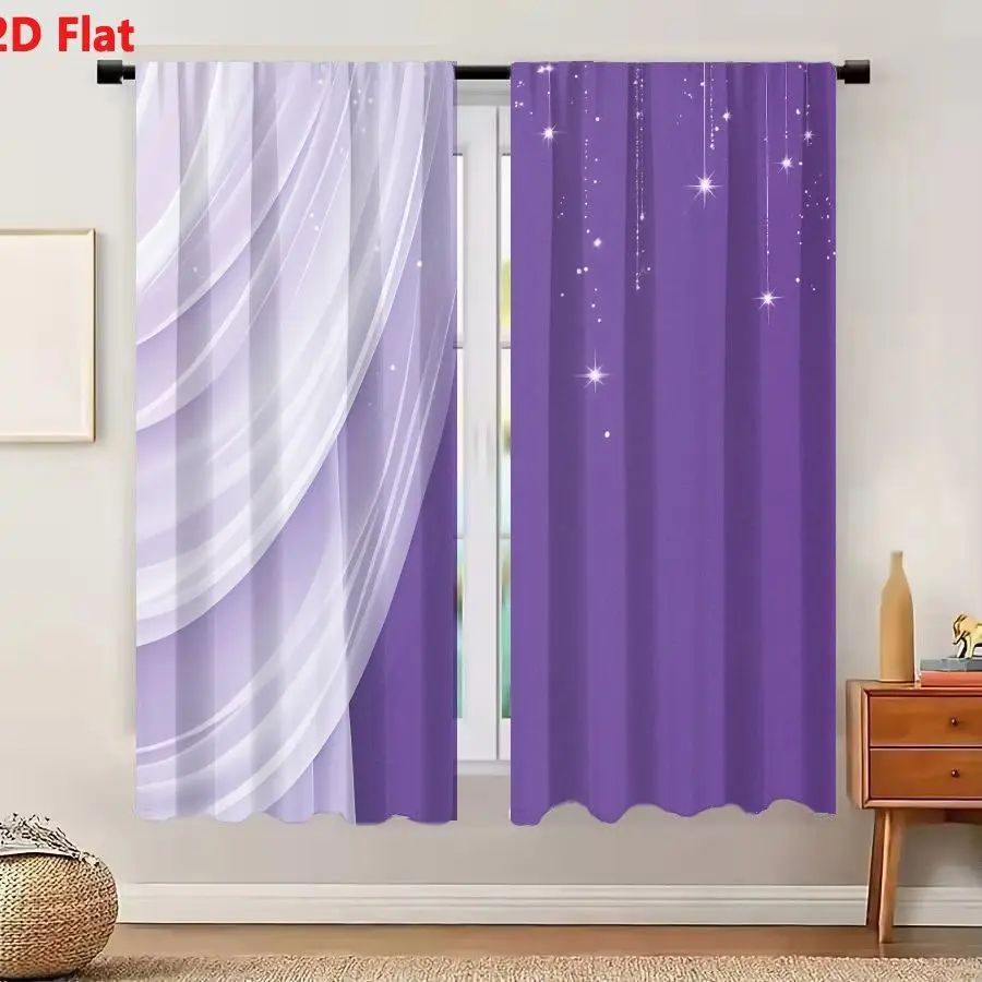 2Pcs Curtains Add 2D Flat Dreamy Ethereal Purple Background With Flowing Sheer Fabric And Sparkling Star Lights Window Drapes fo