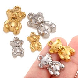 3Pcs/Lot Stainless Steel Animal Bears Charms 18K Gold-plated Pendants for DIY Earrings Necklace Craft Jewelry Making Supplies