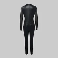Krisnanas Leather Jumpsuit Split-Joint Mesh O-Neck Wrap Tight Butt Fitting Legging Sportswear Bodysuit Woman Clothes 93128 - Image 6