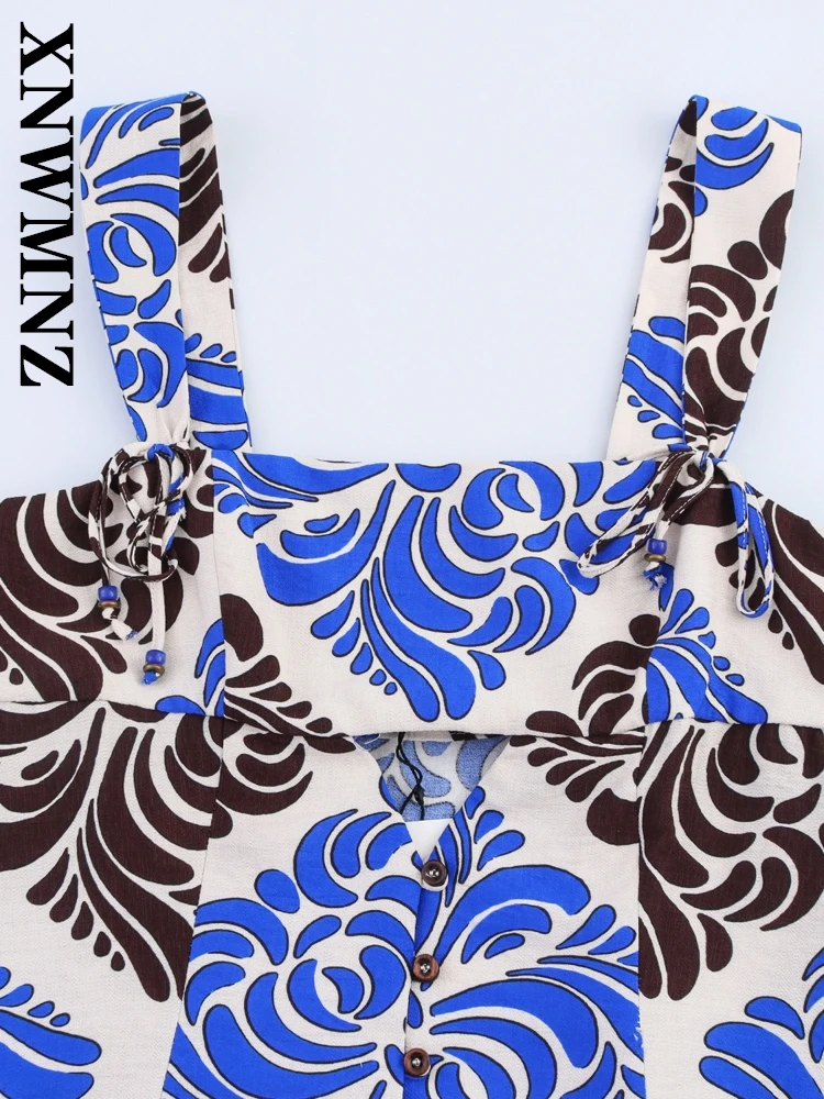 XNWMNZ 2025 Letnia Sukienka Midi na Ramiączkach w Stylu Boho dla Kobiet, Modna Sukienka Bez Rękawów z Odkrytymi Plecami i Szerokimi Ramiączkami